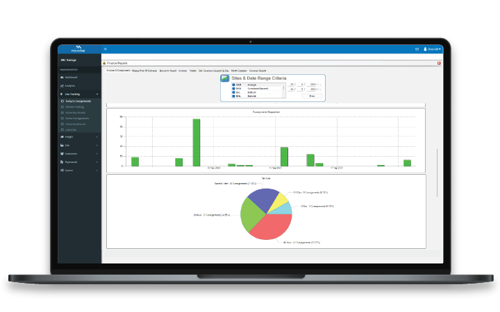 screenshot of Microlise transport management software in a laptop