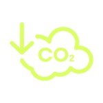 CO2 emission reduction icon in neon green, environmental impact and sustainable logistics focus.