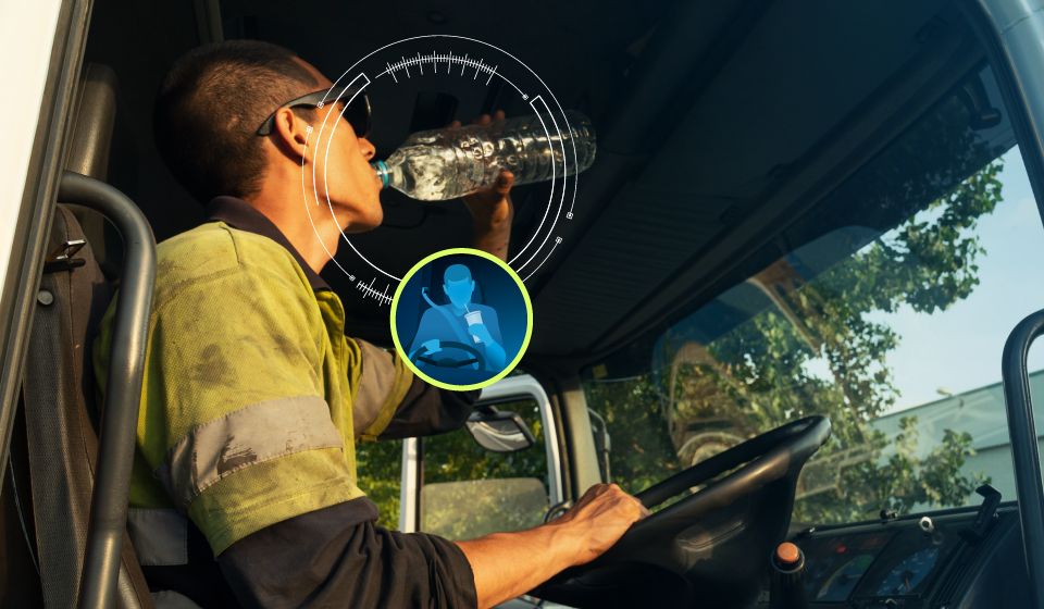 man distracted whilst driving because he is drinking water