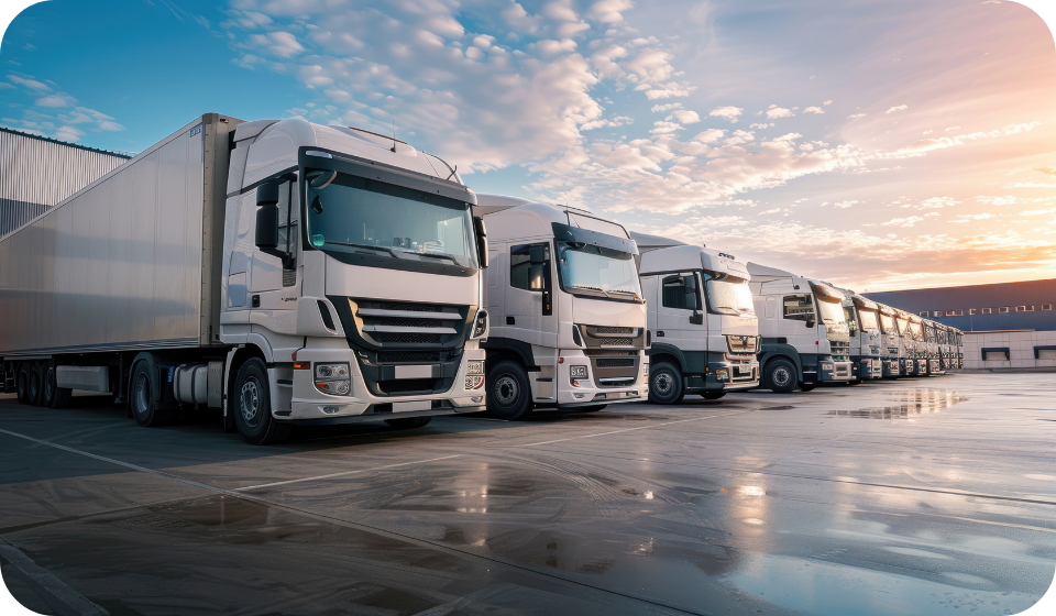 fleet of white lorries
