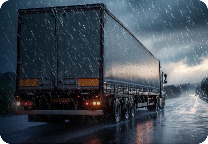 lorry in rain