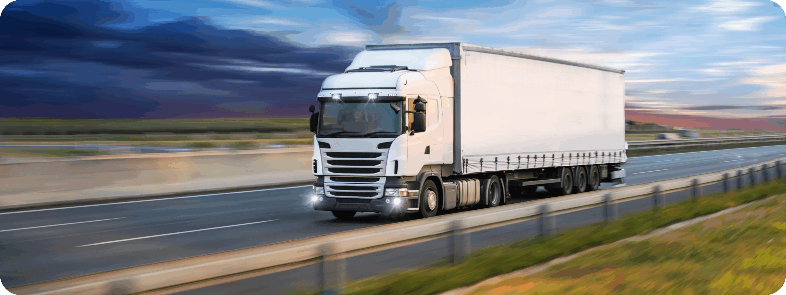 AdobeStock_230307651 Sophisticated white freight truck on highway, logistics, supply chain management, transportation, fleet telematics, vehicle tracking, smart logistics solutions, Microlise technology.