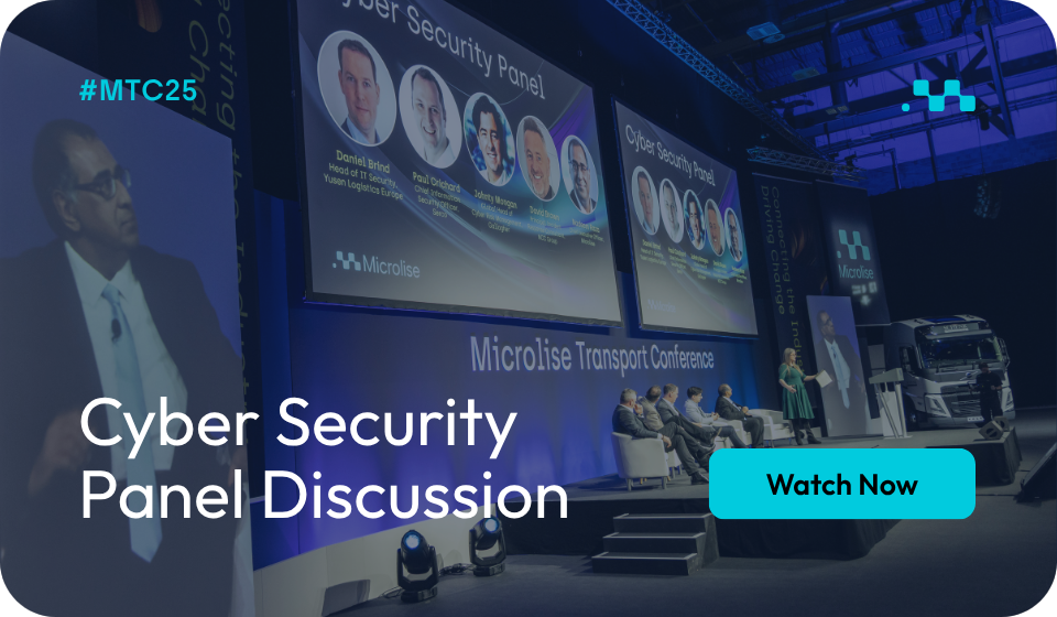 Cyber security panel discussion at Microlise Transport Conference focusing on fleet security, telematics, and digital innovation for logistics cybersecurity enhancement.