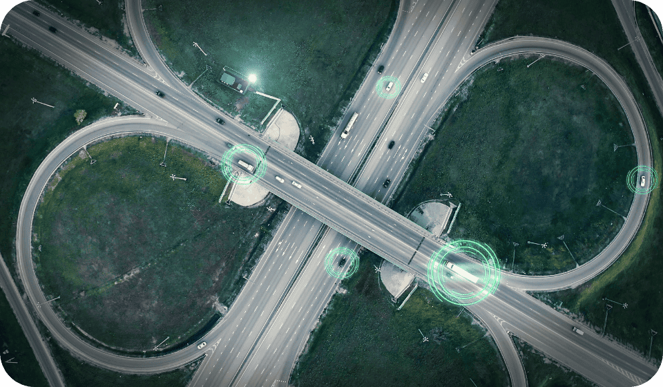 vehicles being tracked on a road from a birds eye view