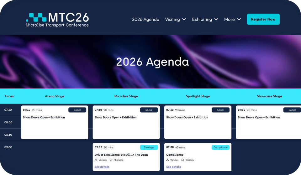 Microlise booth at MTC26 showcasing transport technology solutions for logistics and fleet management.