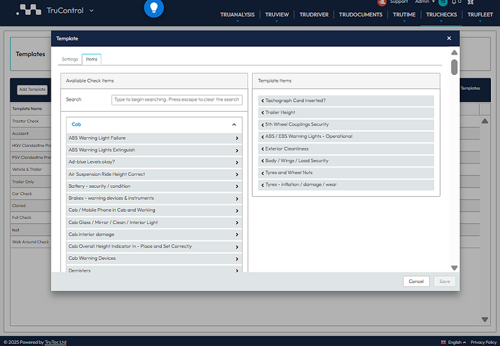 Vehicle inspection checks managed with Microlise software, ensuring safety and compliance for fleet operations.