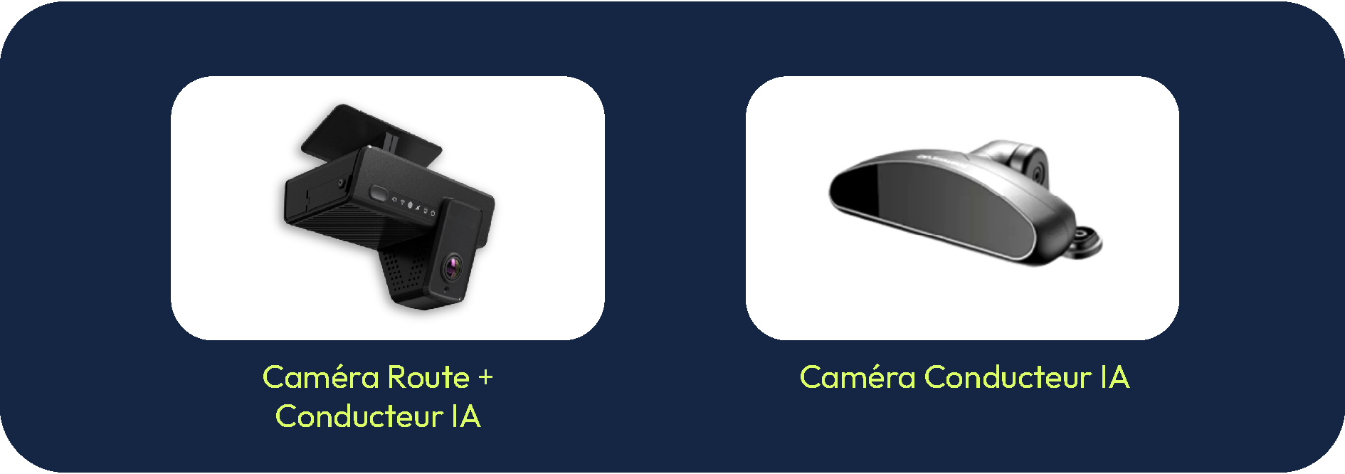 Two security cameras, one route camera with AI driver and one AI conductor camera, for vehicle safety monitoring.