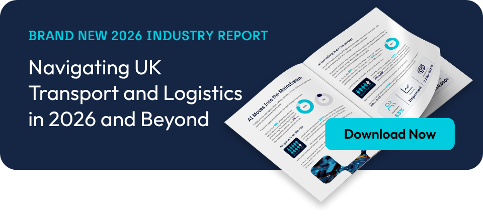 Cover page of the 2026 UK transport and logistics industry report by Microlise with a 'Download Now' button.